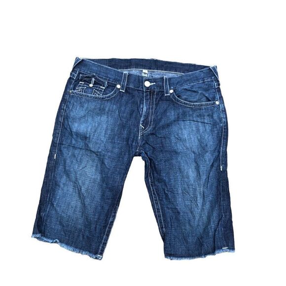 Vintage True Religion Jeans Shorts Size 38 CUT OFF FLAP T Blue - Picture 3 of 7